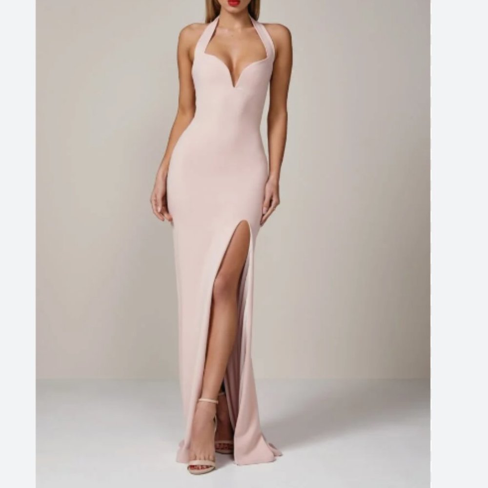 Nookie halter neck Madonna Gown in pink blush; Size Medium fits like a 4